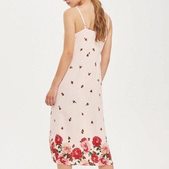 NWT Topshop Button Front Slip Midi‎ Dress in Pink Nude Rose Floral, Size 10 - Picture 9 of 11